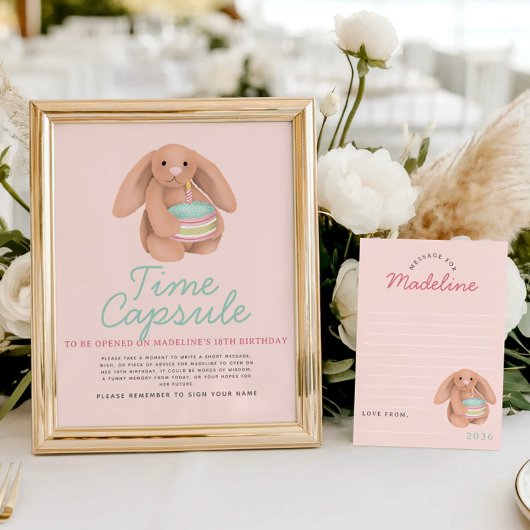 Girls Pink Woodland Bunny Time Capsule Sign ポスター