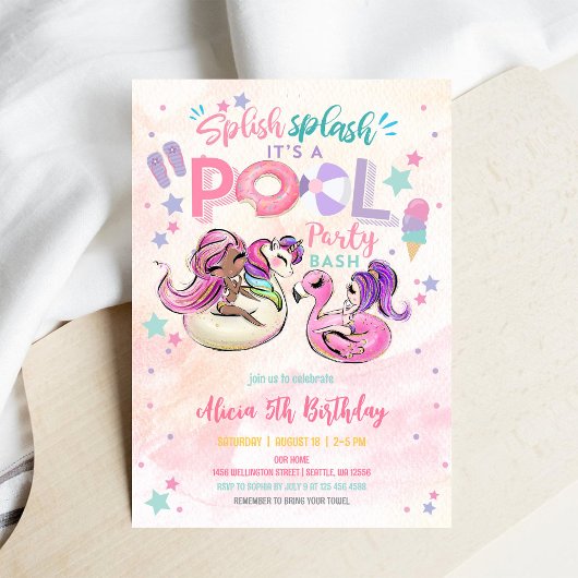 Girls Pool Party Birthday Invitation 招待状