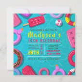 GIRLS POOL SWIM FLOATS Birthday Party Invitation 招待状 (正面)