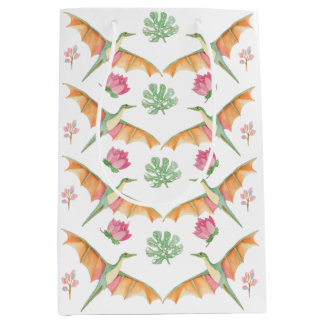 Girls Pretty Dinosaur Birthday Gift Bag   ミディアムペーパーバッグ
