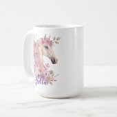 Girls Pretty Ponies Pastel Floral Horse コーヒーマグカップ (正面左)