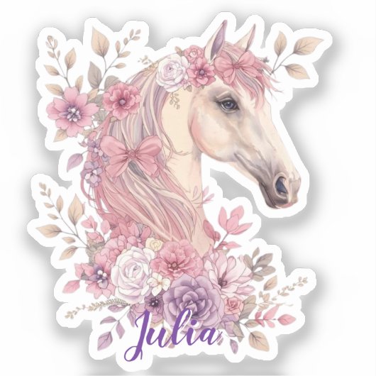 Girls Pretty Ponies Pastel Floral Horse シール (正面)