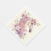 Girls Pretty Ponies Pastel Floral Horse スタンダードランチョンナプキン (角)