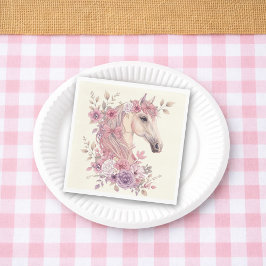 Girls Pretty Ponies Pastel Floral Horse スタンダードランチョンナプキン