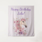 Girls Pretty Ponies Pastel Floral Horse タペストリー (正面)