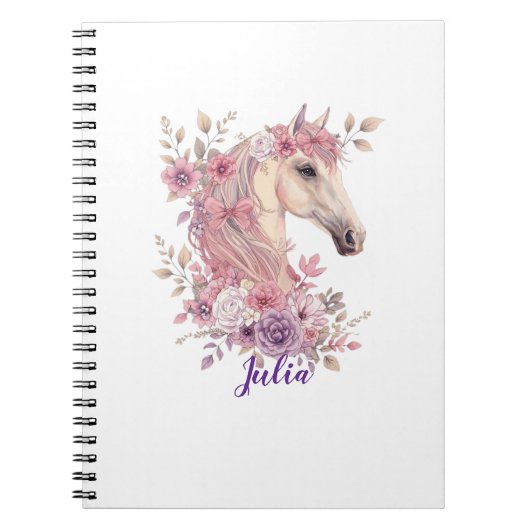 Girls Pretty Ponies Pastel Floral Horse ノートブック (正面)