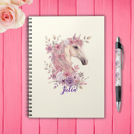 Girls Pretty Ponies Pastel Floral Horse ノートブック