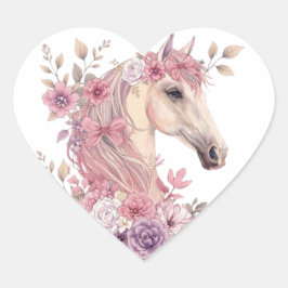Girls Pretty Ponies Pastel Floral Horse ハートシール