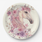 Girls Pretty Ponies Pastel Floral Horse ペーパープレート (正面)