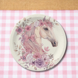 Girls Pretty Ponies Pastel Floral Horse ペーパープレート