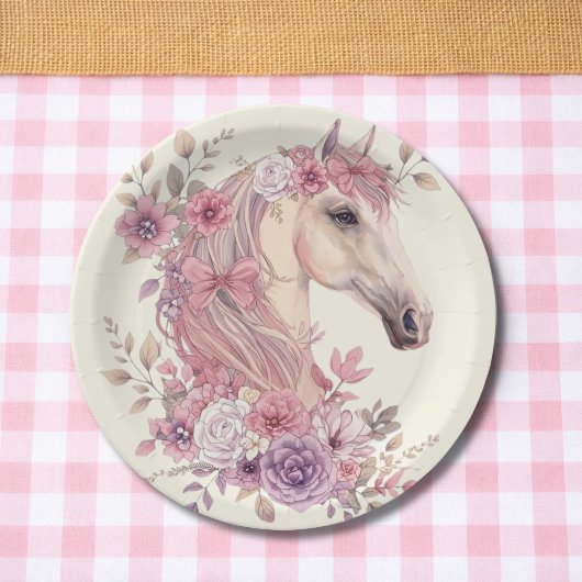 Girls Pretty Ponies Pastel Floral Horse ペーパープレート