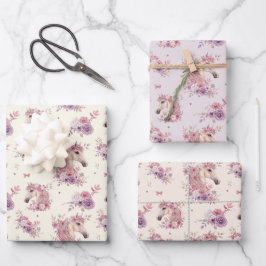 Girls Pretty Ponies Pastel Floral Horse ラッピングペーパーシート