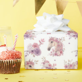 Girls Pretty Ponies Pastel Floral Horse ラッピングペーパー