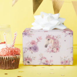 Girls Pretty Ponies Pastel Floral Horse ラッピングペーパー