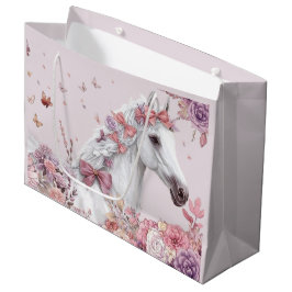 Girls Pretty Ponies Pastel Floral Horse ラージペーパーバッグ
