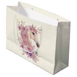 Girls Pretty Ponies Pastel Floral Horse ラージペーパーバッグ
