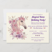 Girls Pretty Ponies Pastel Floral Horse 招待状 (正面)