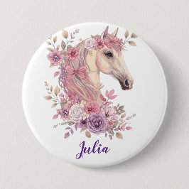Girls Pretty Ponies Pastel Floral Horse 缶バッジ