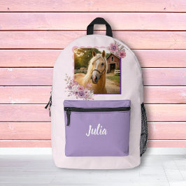 Girls Pretty Ponies Pastel Floral Horse Backpack プリントバックパック