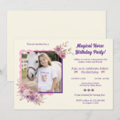 Girls Pretty Ponies Pastel Floral Horse Invitation 招待状 (正面/裏面)