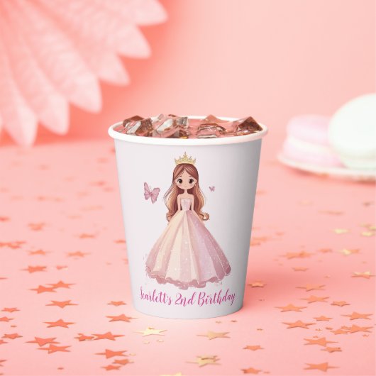 Girls Princess Personalised Party Paper Cups 紙コップ (インサイチュ)