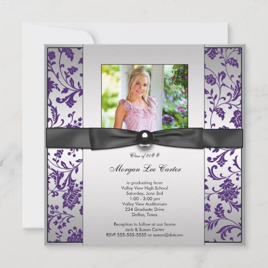 Girls Purple写真卒業のお知らせ 招待状 (正面)