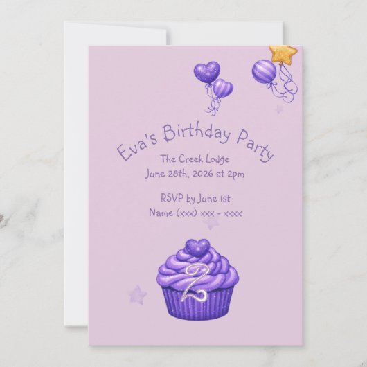 Girls Purple Birthday Invitation 招待状 (正面)