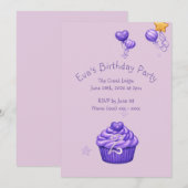 Girls Purple Birthday Invitation 招待状 (正面/裏面)