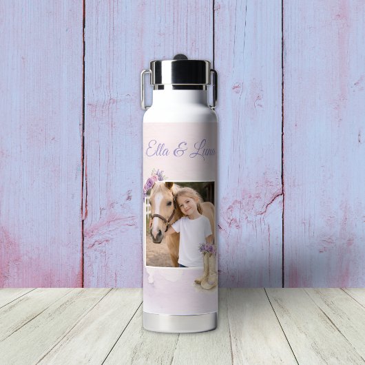 Girls Purple Floral Horse ウォーターボトル