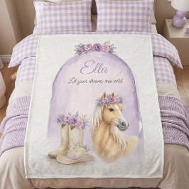 Girls Purple Floral Horse フリースブランケット