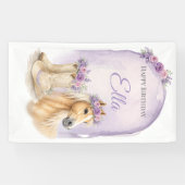 Girls Purple Floral Horse Birthday 横断幕 (横)
