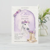 Girls Purple Floral Horse Birthday Invitation 招待状 (スタンド正面)