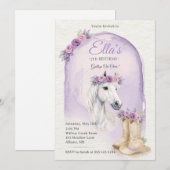Girls Purple Floral Horse Birthday Invitation 招待状 (正面/裏面)