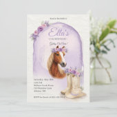 Girls Purple Floral Horse Birthday Invitation 招待状 (スタンド正面)