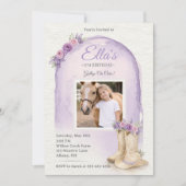 Girls Purple Floral Horse Birthday Invitation 招待状 (正面)