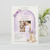 Girls Purple Floral Horse Birthday Invitation 招待状 (スタンド正面)