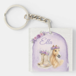 Girls Purple Floral Horse Birthday Keychain キーホルダー