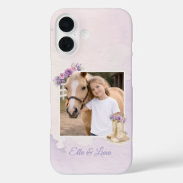 Girls Purple Floral Horse iPhone 16ケース