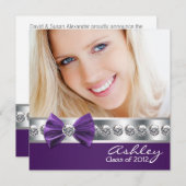 Girls Purple Photo Grudationのお知らせ 招待状 (正面/裏面)