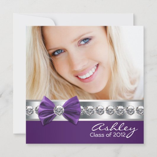 Girls Purple Photo Grudationのお知らせ 招待状 (正面)