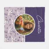 Girl's Purple Unicornのカスタム写真名 フリースブランケット (正面(横))