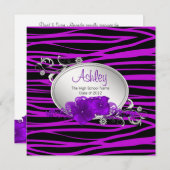 Girls Purple Zebra卒業発表 招待状 (正面/裏面)