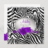 Girls Purple Zebra卒業発表 招待状 (正面/裏面)