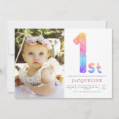 Girls Rainbow 1st Birthday Photo 招待状 (正面)