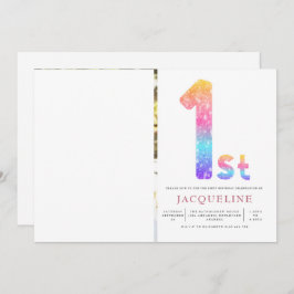 Girls Rainbow 1st Birthday Photo 招待状