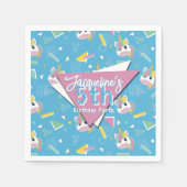 Girls Retro Blue Unicorn Birthday スタンダードカクテルナプキン (正面)