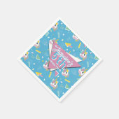 Girls Retro Blue Unicorn Birthday スタンダードカクテルナプキン (角)