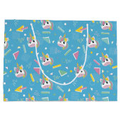 Girls Retro Blue Unicorn Birthday ラージペーパーバッグ (裏面)