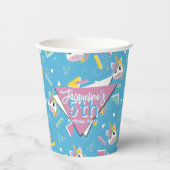 Girls Retro Blue Unicorn Birthday 紙コップ (正面)