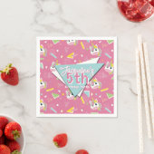 Girls Retro Pink Unicorn Birthday スタンダードカクテルナプキン (インサイチュ)